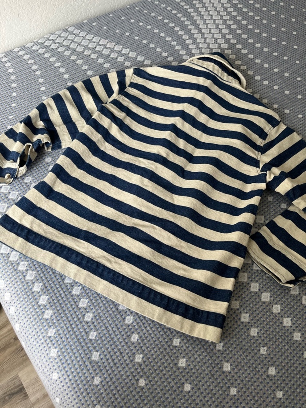 Carleen Navy and Cream Striped Button-Down Shirt Jacket - Picture 7 of 8